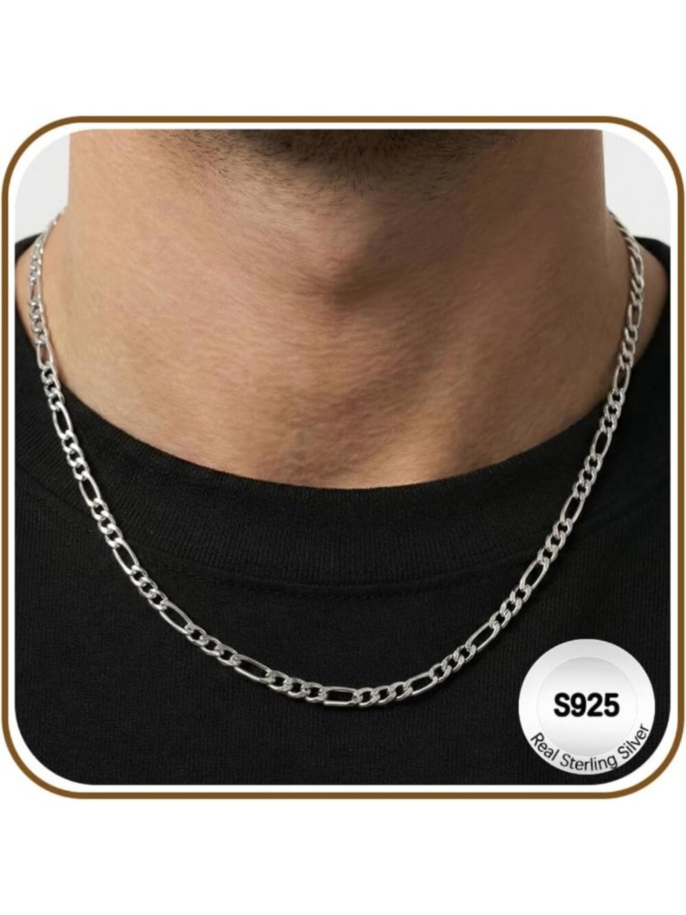 4mm Sterling Silver Figaro Chain Necklace for Men & Women - Stylish Jewelry